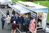 EBLEX exhibition vehicle at Tadmarton Products facility in Banbury, with customers sampling the produce.