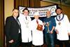 Supreme champion pork pie – Lee Scott of Keelham Farm Shop, Thornton, with (from left) Sat Lola, of sponsors William Jones Packaging, President of the Confederation of Yorkshire Butchers Councils Roy Dykes, trophy presenter Ted Jones, and President o…