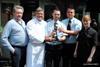 L-R: Judges Keith Fisher, Jeremy Fowler present Cranstons Butchers with their Sausage Trophy, together with judge ???