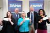 L-R: Kirsty Doran, Corporate Fundraiser, CHILDREN 1ST; Ian Anderson, SAMW Executive Manager; Claire Maitland, The Sandpiper Trust; Alan McNaughton, SAMW President; Kirstie R-Mitchell, Community Fundraiser, Poppyscotland.