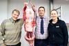 Judge and buyer, Accrington butcher George Cropper is pictured left with Skipton champion lamb carcase, joined by vendors Robert Garth and Kelly Armitage.