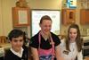 Fiona is joined by Kemnay Academy pupils Matthew Cassidy and Amy Stewart after the cookery demonstration.