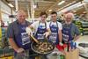 Aberdeenshire sheep farmers, Andrew Robertson (left) and Sandy Tulloch (far right) join QMS Scotch Lamb ambassadors James Harrison and Robbie Swan at a QMS Scotch Lamb sampling event in Tesco Banchory. Photo credit: Alan Richardson Dundee.