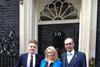 Pictured outside 10 Downing Street is Lucianne Allen (Aubrey Allen) centre with George Scott (left), winner of Best Student in Food Industry Skills and Paul Cadman (right) of Walter Smith Fine Foods.