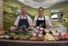 HCC Butchers’ Club winner Mark McArdle (left) and runner-up Matthew Edwards (right) with their product displays at the Royal Welsh Show.