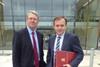 AHDB chairman, Peter Kendall (left) and Minister George Eustice at Stoneleigh.