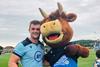 Scotland rugby star Magnus Bradbury with Hamish the Scotch Beef mascot