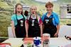 Young chefs Ela Preston and Mari Smith, from Ysgol y Gader, Dolgellau, join Elwen Roberts at the HCC stand at this year’s Royal Welsh Show.