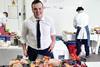 Lishman’s Joe Smith is pictured with the creations that won him the young butcher’s title.