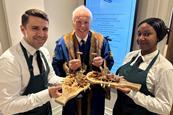 The Master Gwyn Howells with Wicks Manor canapes at the November 2025 WCB Court Lunch