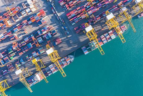 Shipping containers in port