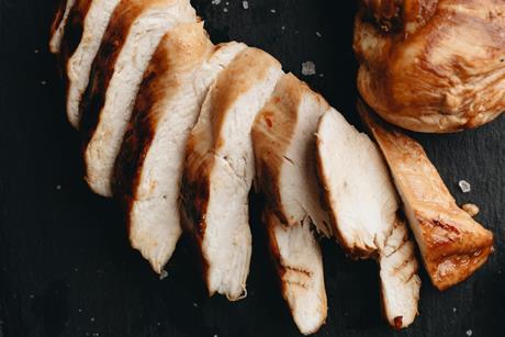 Cooked sliced chicken