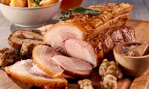 Roast Leg of Pork with Pear and Sausage Stuffing Balls AHDB Copy 