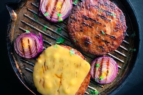 Vegan burger on grill