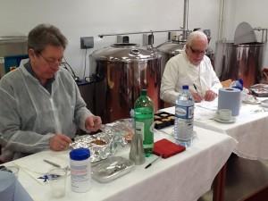 Judges Keith Fisher, BPEX (left) and food industry consultant, Andrew Garvey getting down to work.