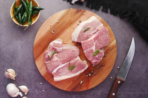 Raw pork slices