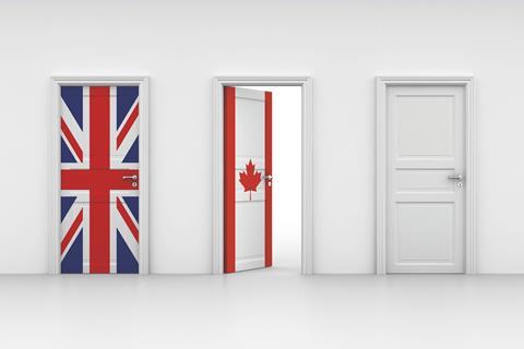 UK and Canada flags on doors
