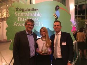 Olleco staff showing off the Waste Category award at the BSA Awards.