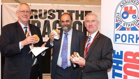 Pictured (L-R): John Godfrey, AHDB chairman; Minister of Agriculture & Food, David Heath MP; and BPEX chief executive, Mick Sloyan at MEATUP 2013.