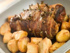 Roast Leg of Lamb Studded with Garlic and Rosemary and Roast Potatoes