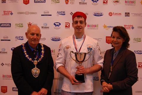 James Henshaw with NFMFT president, Jim Sperring and master of the Worshipful Company of Butchers, Patricia Dart.