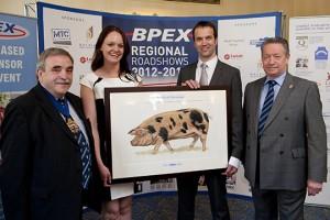 Last year's winners: Pictured from left: Master of the Worshipful Company of Butchers Mark Adams, Charlotte and Gordon Atkinson from Elite Meat and BPEX Butchery and Product Manager Keith Fisher.