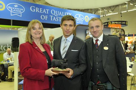 (L-R) –Matteo Marchetti of Lem Carni collecting the award on behalf of Mr Lama, joined by Susan Spelling, British Consul-General and Jim McLaren, QMS Chairman.