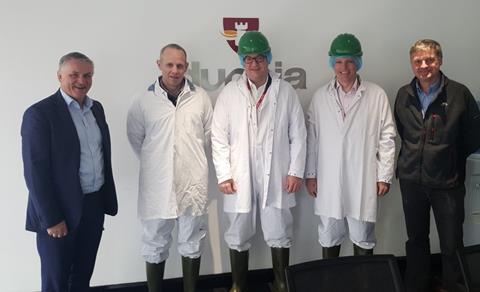 (l to r) Jim Dobson Dunbia Group Chief Executive and Paul Edwards Dunbia Wales are pictured with Mr Stan Phillips, Agricultural Conselor USDA and Mr Steve Knight, Agricultural Specialist USDA. Also included in the photo is Mr Barrie Jones, Dunbia Group Commercial Manager (Lamb).