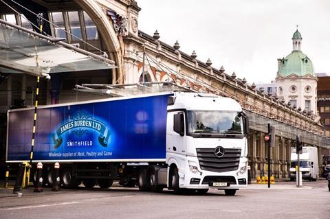 James Burden lorry emerging from Smithfield Market 