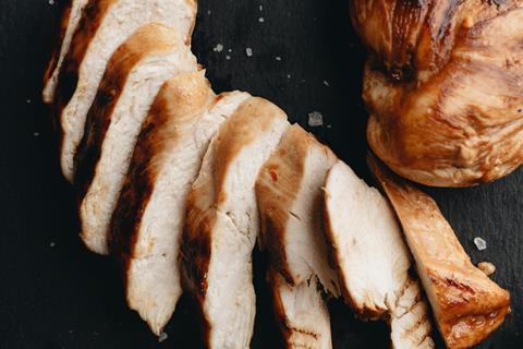 Cooked sliced chicken