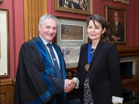 Jim Dobson OBE pictured with the Worshipful Company of Butchers master Patricia Dart.