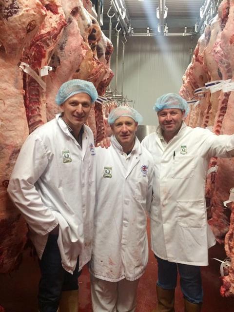 (L-R) Hartshead Meats' Richard Mullaney and Andy Smith, and butcher Lee Frost.