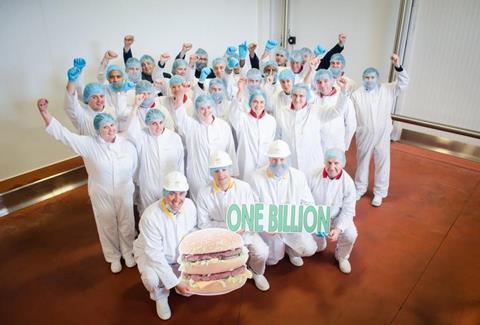 Dawn Meats staff alongside McDonald’s director of development and supply chain, Nigel McGuire, celebrate the milestone of producing the billionth burger since the production site at Carroll’s Cross in Waterford was opened in 2012. 