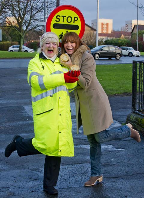 Glasgow lollipop lady, Dorothy Gaffney, was surprised with a tasty pie by Scottish celebrity Carol Smillie to launch a new campaign celebrating pies.