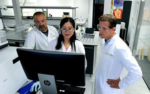 Vince Martin Dr Henna Lu and James Smith check lab results Andy Abbott 