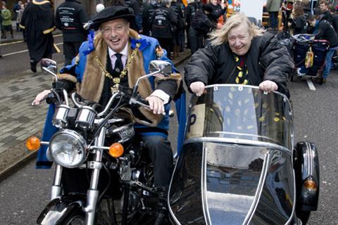 The remarkable Clarissa Dickson Wright with past Master of the Worshipful Company of Butchers, Jeffrey Davies.