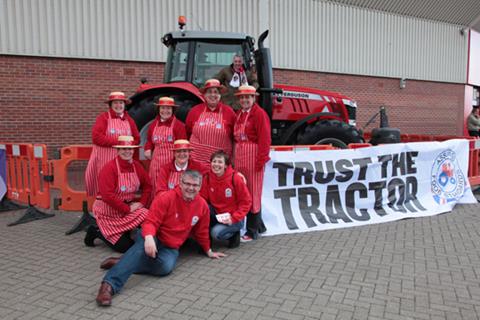 BPEX chairman, Stewart Houston (a Sunderland supporter) is pictured in the tractor outside the club along with Richard Cattell and Ladies in Pigs.