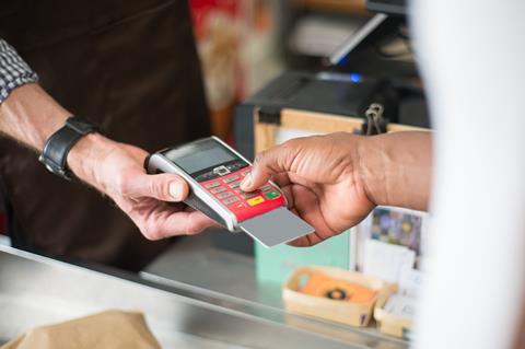 Shopper completing purchase