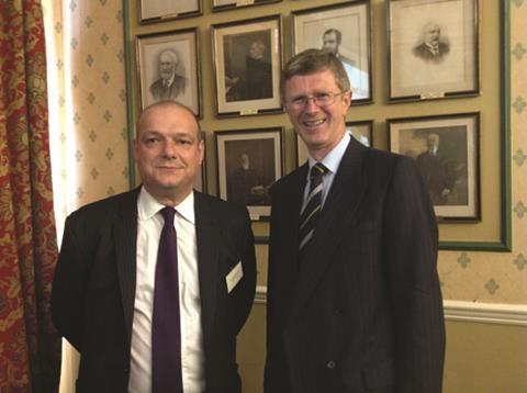 L-R: Presenter of the 22nd Temperton Report for Poultry Research, Nick Major of ForFarmers together with Vice-Chancellor of Harper Adams University, Dr David Llewellyn at The Farmers Club, London. 