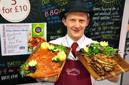 Butchery assistant manager Pete Wood is pictured with Blacker Hall Farm Shop’s Brazilian-style Churrasco Chicken.