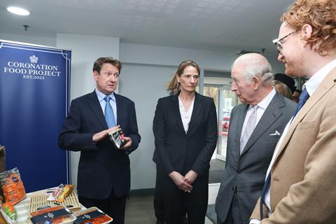 The King meets Nicola Robinson, David Stokes and Josh Wheeler from The Coronation Food Project