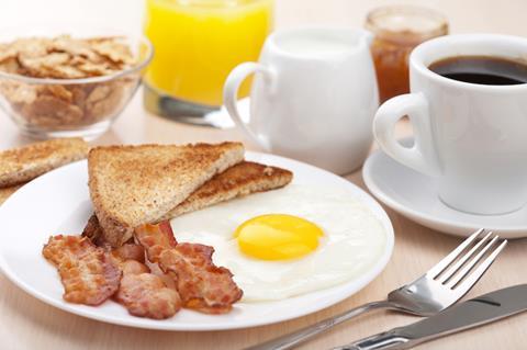 traditional breakfast with fried egg and bacon