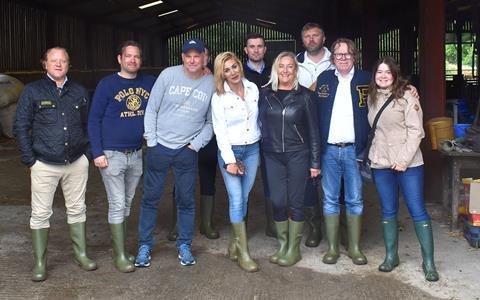 A group of Swedish journalists on a farm visit near Lampeter.