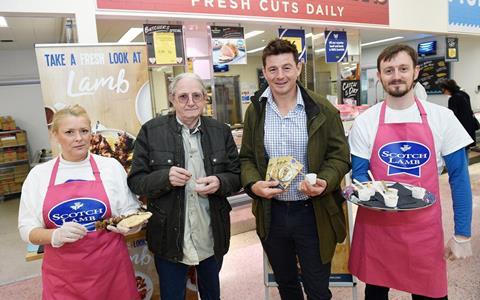 L-R Scotch Lamb ambassador Sharon Hogarth; customer Paul Masterton; farm manager Peter Eccles and Scotch Lamb ambassador Tom Crabbe.