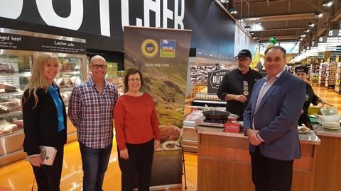 Preparing for a promotional tasting event at Loblaws Forest Hill. (L-R) Deanna Leven, British Consul-General Kevin McGurgan; British Deputy Consul-General Fern Horine; lamb importer Pearse Dolan.