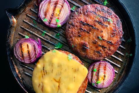Vegan burger on grill
