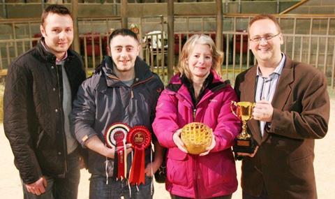 Farmhouse Fare’s Janet Green is pictured with her 2015 Great Northern Pork Pie supreme championship-winning speciality pie, joined by, from left, David Hempel, director of sponsors TW Laycock and Sons, Farmhouse Fare’s Rob Ogden, and Matt Cornish, of Moule Media.