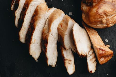 Cooked sliced chicken