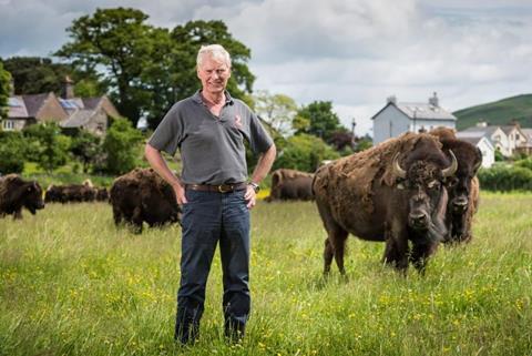 Lord Newborough with Bison herd 